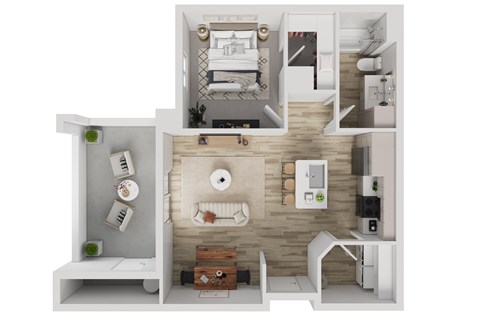 Floor plan for 1 bed, 1 bath, 955 sqft